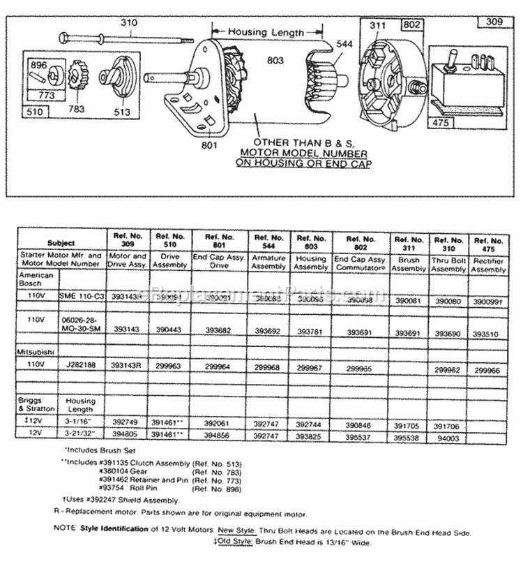 Electric Starter And Chart Diagram and Parts List for 170402-1730-99  Briggs and Stratton Engine